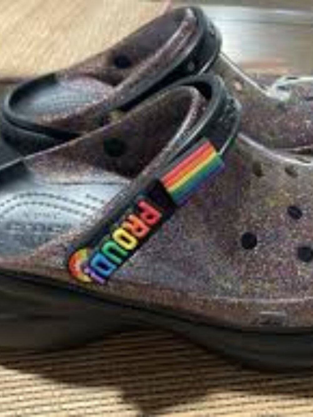 Crocs Classic Bae Purple Pride Glitter Platform Clogs Sandals Women's SZ 7 NEW! - Picture 3 of 5